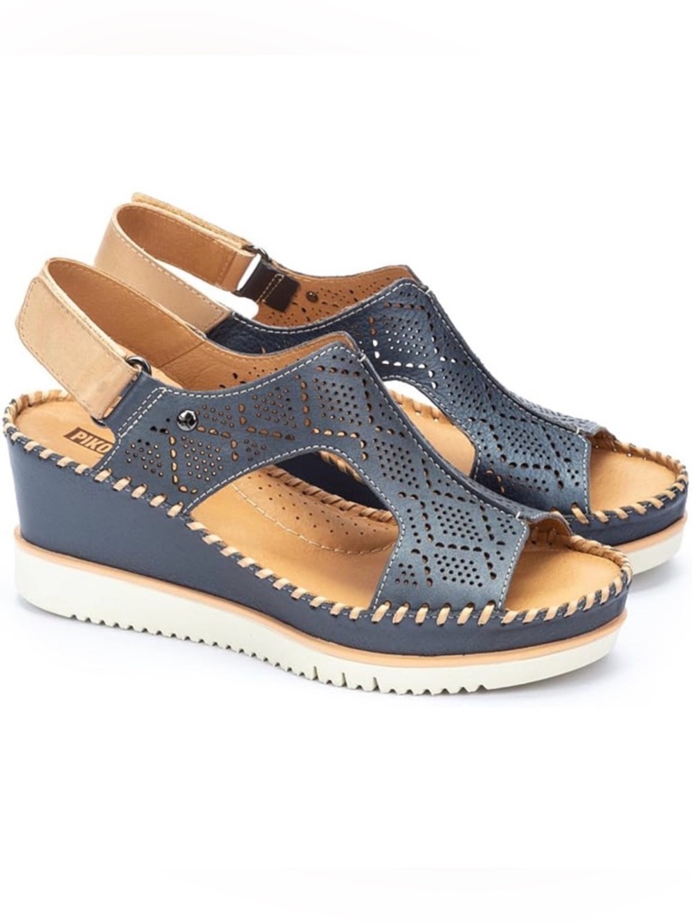 PIKOLINOS Navy and Tan Wedge Women’s Sandals Size 40